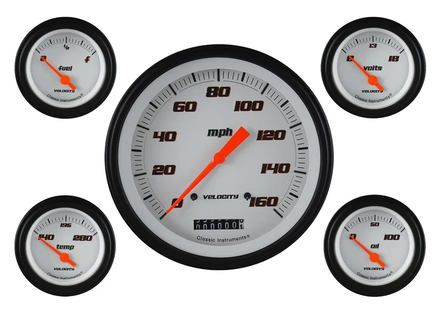 Classic Instruments VS54WBLF, Velocity White Five Gauge Set