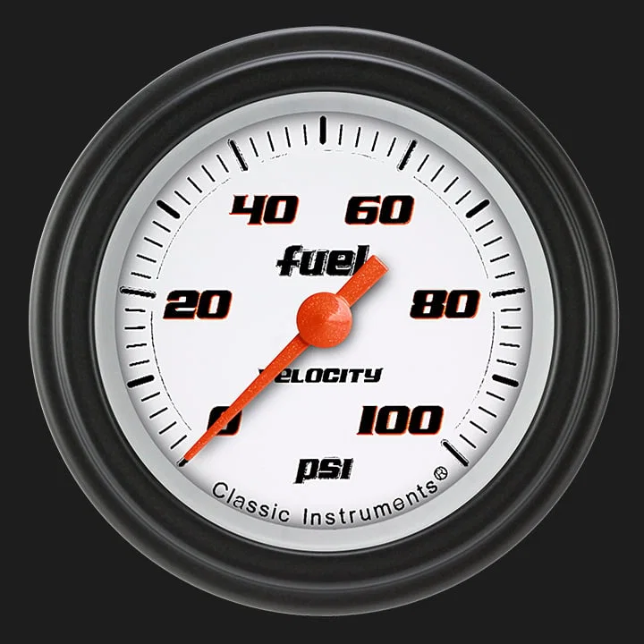 Classic Instruments VS146WBLF, Velocity White 2-1/8" Fuel Pressure Gauge (100 PSI)
