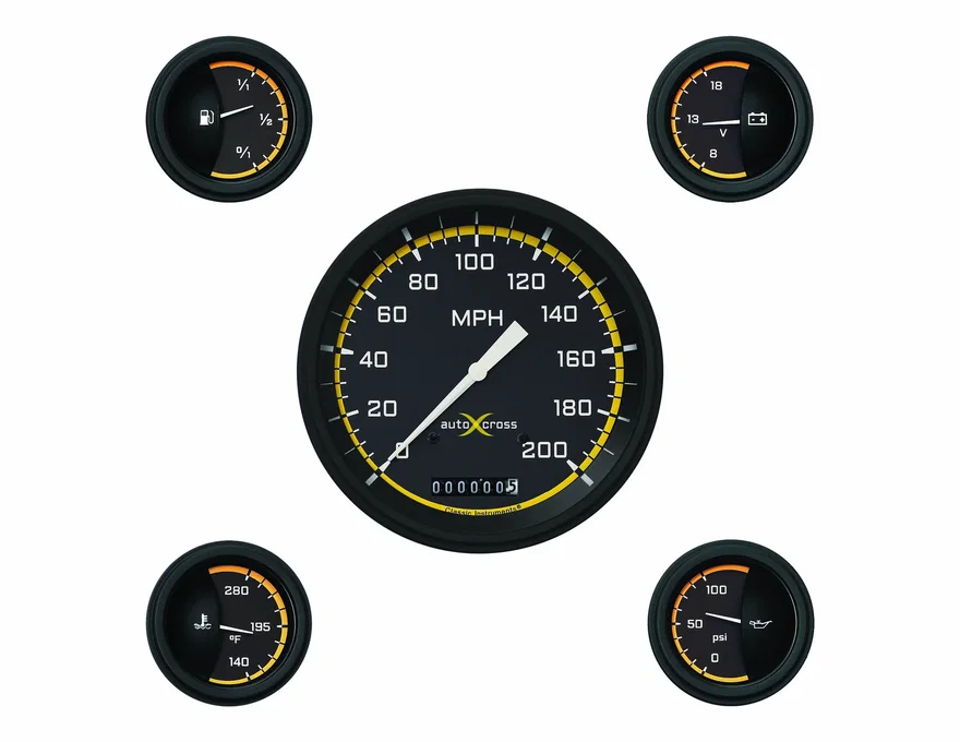 Classic Instruments AX54YBLF, Autocross Yellow Six Gauge Set