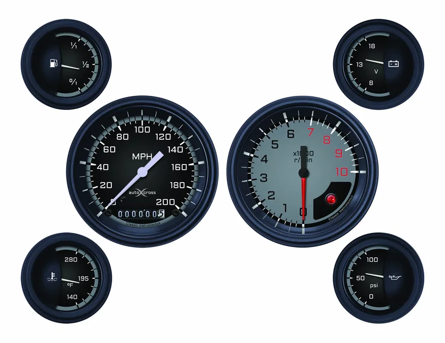 Classic Instruments AX01GBLF, Autocross Gray Six Gauge Set