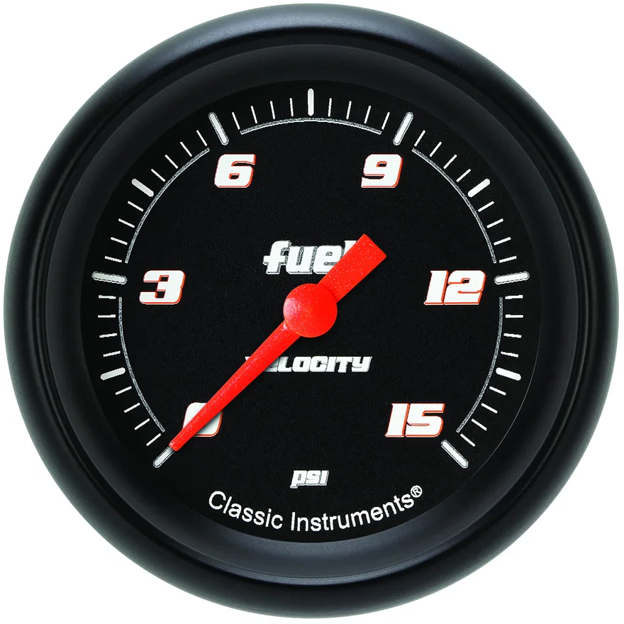 Classic Instruments VS345BBPF, Velocity Black 2-5/8" Fuel Pressure Gauge (15 PSI)