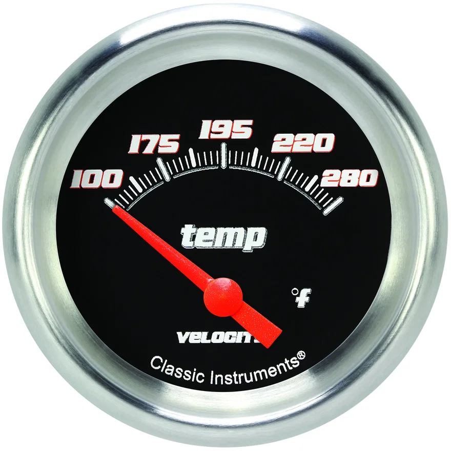 Classic Instruments VS226BAPF-12, Velocity Black 2-5/8" Short Sweep Water Temp Gauge