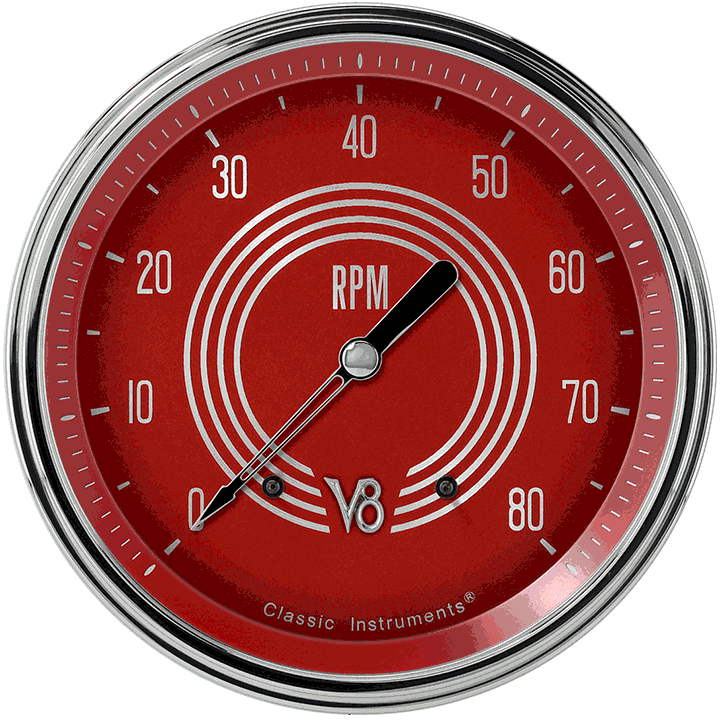 Classic Instruments V8RS71SLC, V8 Red Steelie 4-5/8" Tachometer Gauge