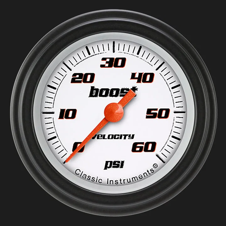Classic Instruments VS143WBLF, Velocity White 2-1/8" Boost Gauge (60 PSI)