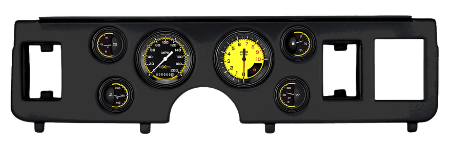 Classic Instruments CDMU79AXY01BL, AutoCross Yellow Series Short Sweep Gauge Set for Ford Mustang