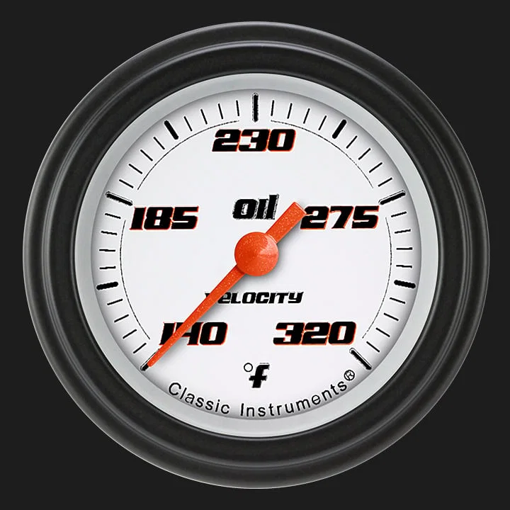 Classic Instruments VS128WBLF, Velocity White 2-1/8" Oil Temperature Gauge