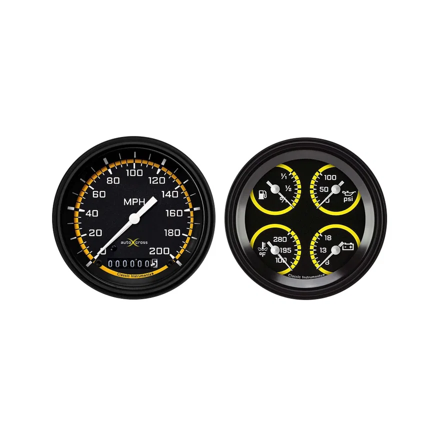Classic Instruments AX02YBLF, Autocross Yellow Six Gauge Set