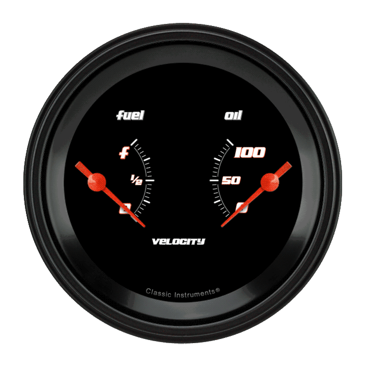 Classic Instruments VS72BBLC, Velocity Black 3" Dual - Fuel & Oil