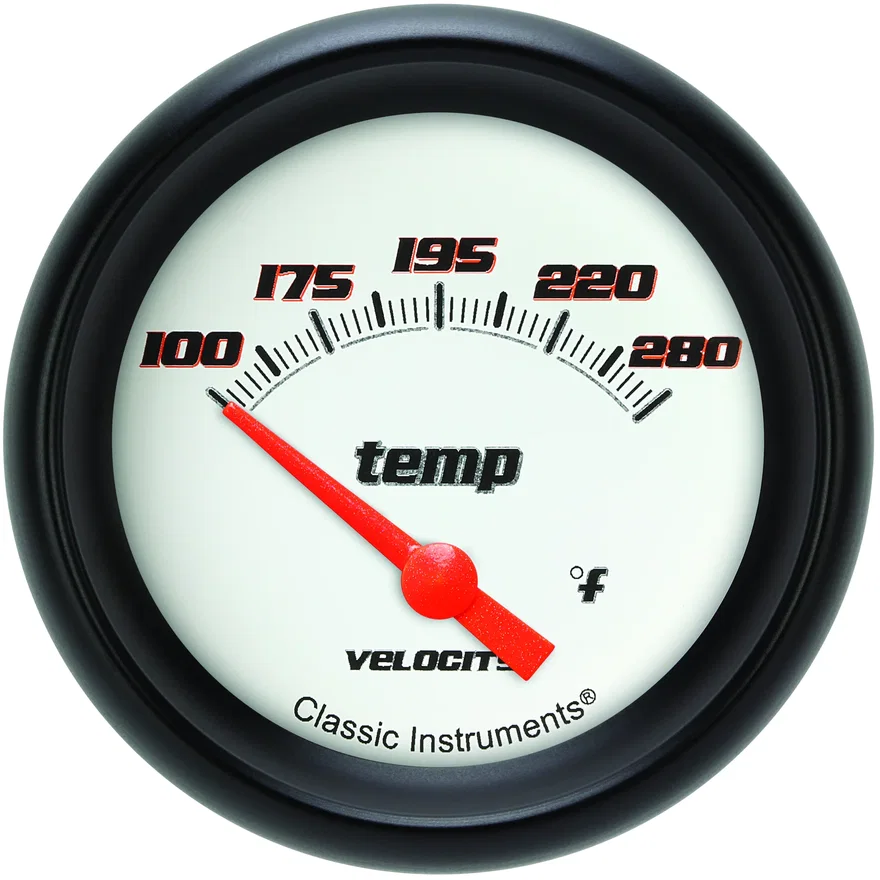 Classic Instruments VS226WBPF-02, Velocity White 2-5/8" Short Sweep Water Temp Gauge