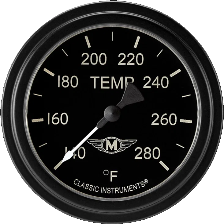 Classic Instruments MA326BLF-06, Moal Bomber 2-5/8" Full Sweep Water Temperature Gauge