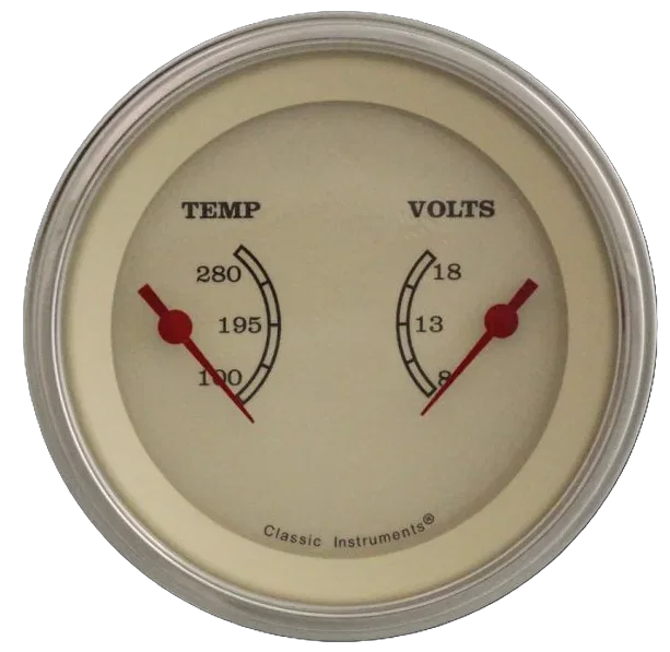 Classic Instruments VT74GLF, Vintage 3" Dual - Temperature & Volt Gauge