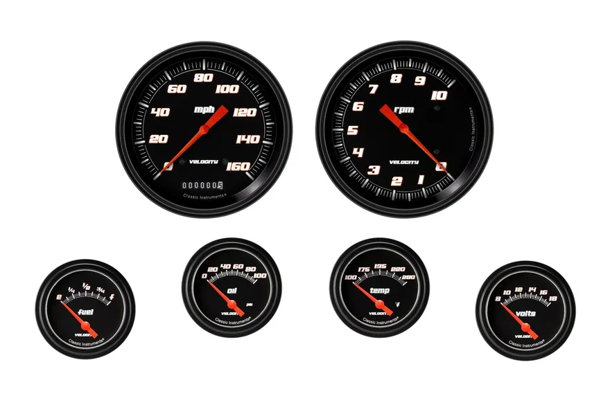 Classic Instruments VS251BBLF, Velocity Black Six Gauge Set