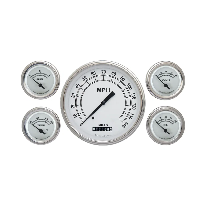 Classic Instruments CW54SLC, White 5" Speedometer w/ 2-1/8" Fuel/Oil/Temp/Volt GM