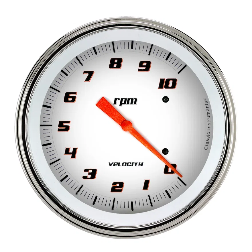 Classic Instruments VS71WSLF, Velocity White 5" Tachometer Gauge (10K)