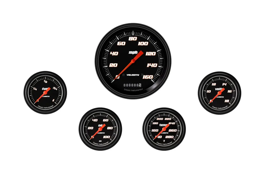 Classic Instruments VS354BBLF, Velocity Black Five Gauge Set