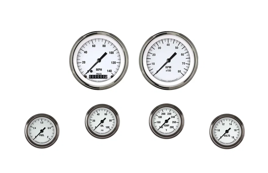 Classic Instruments WH101SLF, White Hot Six Gauge Set