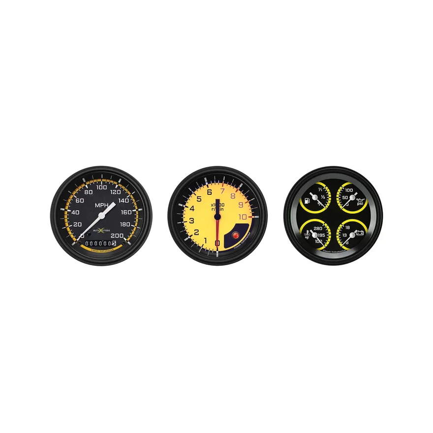 Classic Instruments AX03YBLF, Autocross Yellow Six Gauge Set