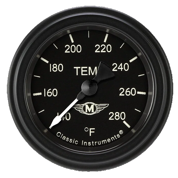 Classic Instruments MA126BLF-06, Moal Bomber 2-1/8" Full Sweep Water Temperature Gauge