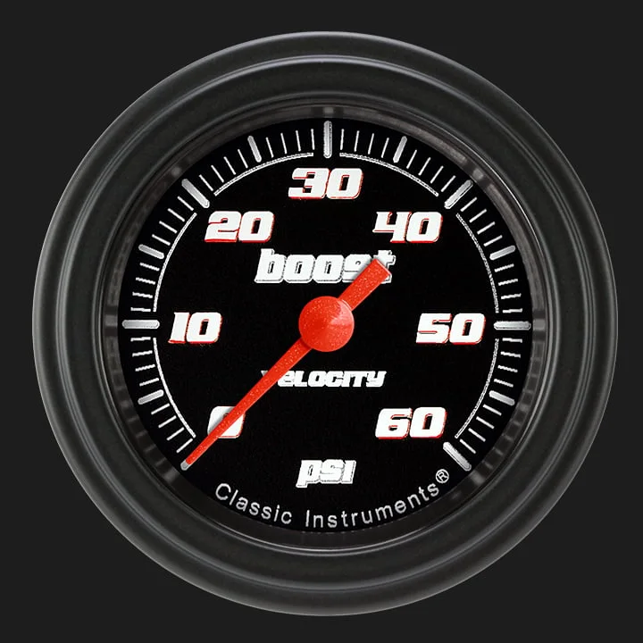 Classic Instruments VS143BBLF, Velocity Black 2-1/8" Boost Gauge (60 PSI)