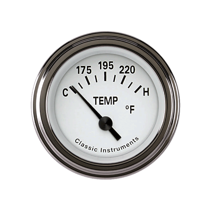 Classic Instruments TE26WSLC, Tetra White 2-1/8" Water Temperature Gauge