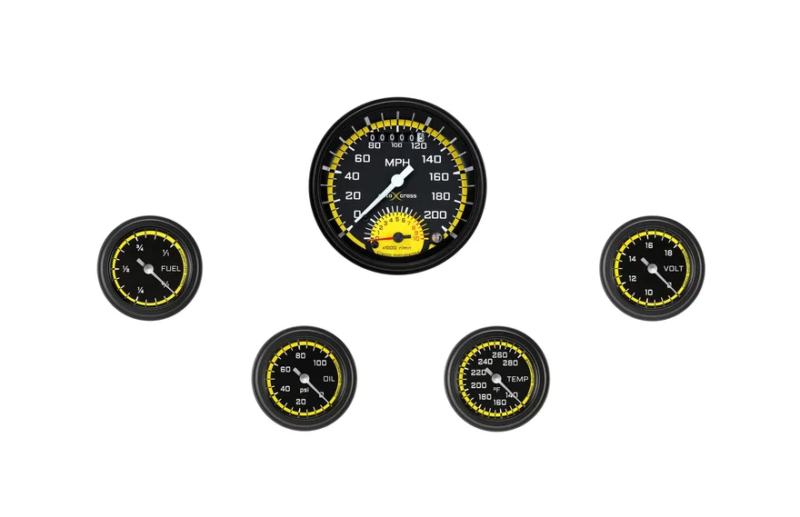 Classic Instruments AX135YBLF, AutoCross Yellow Full Sweep Ultimate Gauge Set