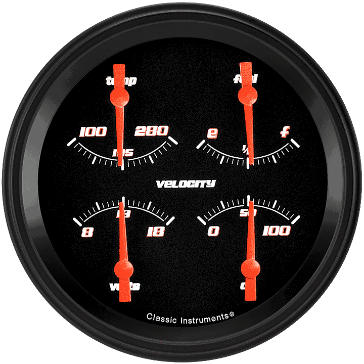 Classic Instruments VS75BBLF, Velocity Black 4-5/8" Quad Gauge