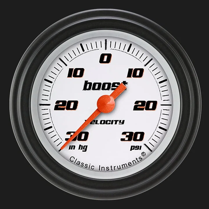 Classic Instruments VS141WBLF, Velocity White 2-1/8" Boost/Vac Gauge