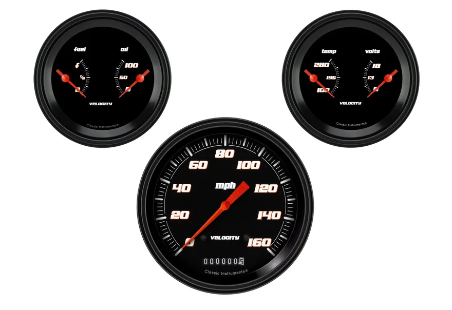 Classic Instruments VS64BBLF, Velocity Black Series Three Gauge Set