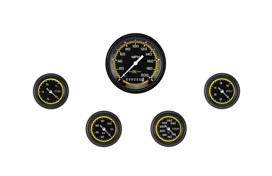 Classic Instruments AX100YBLF, AutoCross Yellow Five Gauge Set