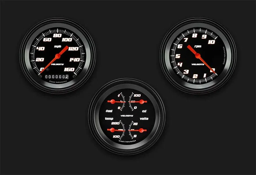 Classic Instruments VS03BBLF, Velocity Black Series Three Gauge Set