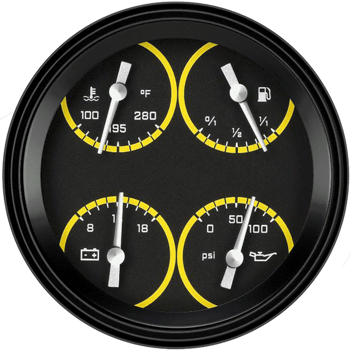 Classic Instruments AX31YBLF, AutoCross Yellow 4-5/8" Quad Gauge