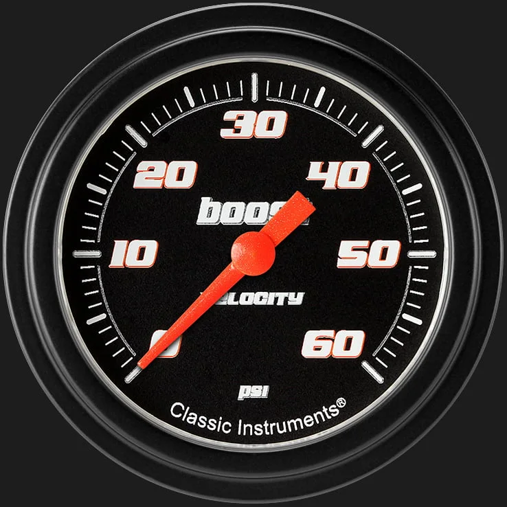 Classic Instruments VS343BBLF, Velocity Black 2-5/8" Boost Gauge (60 PSI)
