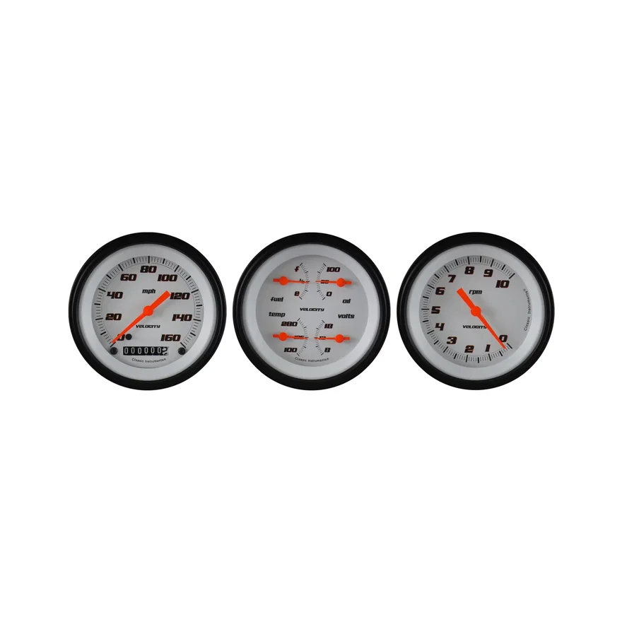 Classic Instruments VS03WBLF, Velocity White Three Gauge Set
