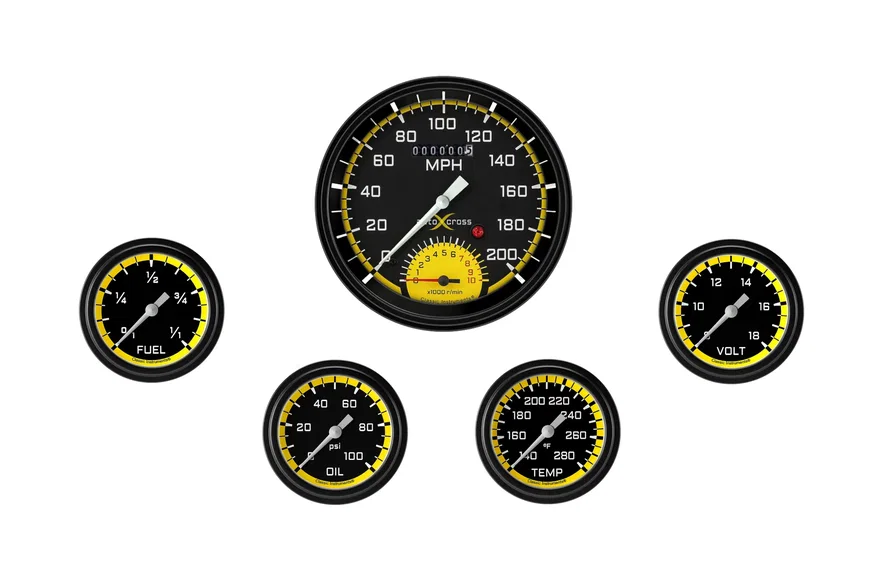 Classic Instruments AX365YBLF, AutoCross Yellow Five Gauge Set