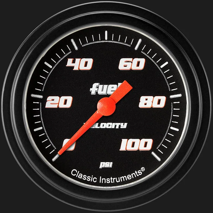 Classic Instruments VS346BBLF, Velocity Black 2-5/8" Fuel Pressure Gauge (100 PSI)