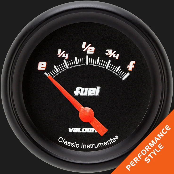Classic Instruments VS214BBPF, Velocity Black 2-5/8" Fuel Level Gauge (0-30 Ohm)
