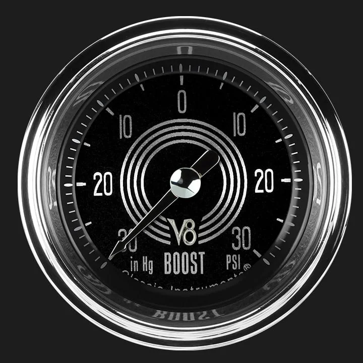 Classic Instruments V8SR141SHC, V8 Speedster 2-1/8" Boost/Vac Gauge