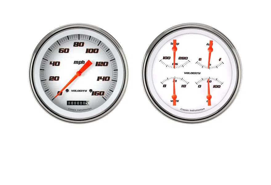 Classic Instruments VS52WSLF, Velocity White Speedo / Quad-GM
