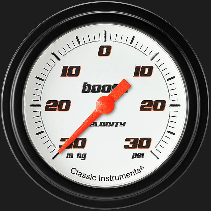 Classic Instruments VS341WBLF, Velocity White 2-5/8" Boost/Vac Gauge