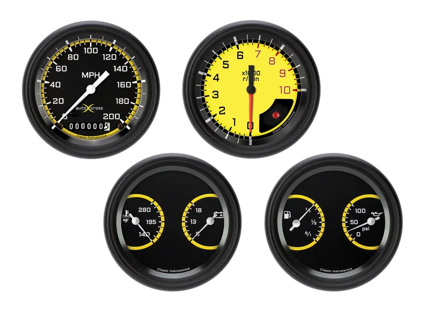 Classic Instruments AX05YBLF, AutoCross Yellow Four Gauge Set