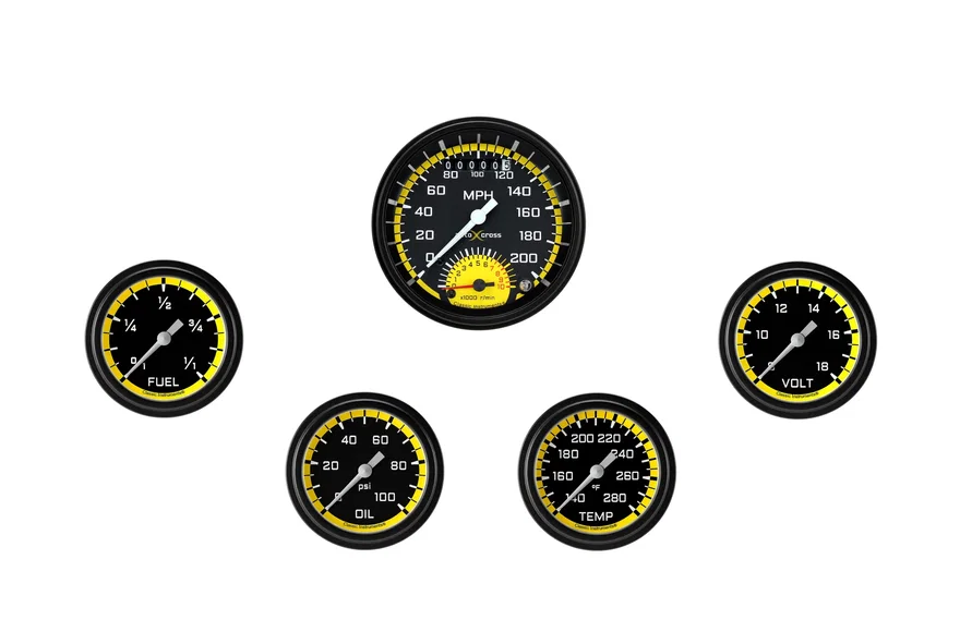 Classic Instruments AX335YBLF, AutoCross Yellow 3" UltimateWith 2-5/8" Fuel/Water/Temp/Oil