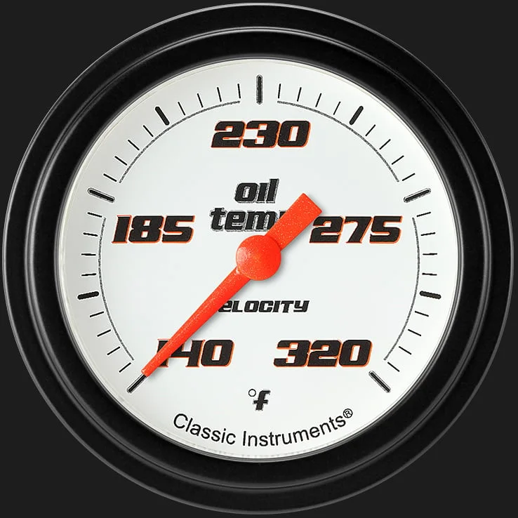 Classic Instruments VS328WBLF, Velocity White 2-5/8" Oil Temperature Gauge