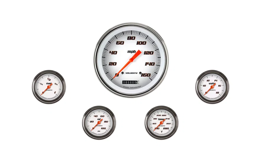 Classic Instruments VS154WSLF, Velocity White Full Sweep Five Gauge Set GM