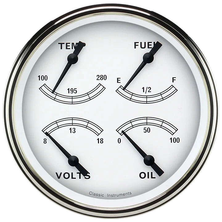Classic Instruments CW78SLF, White 4-5/8" Quad Gauge