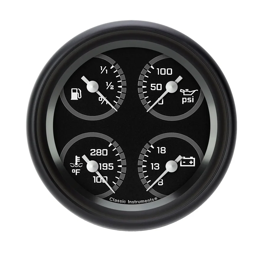 Classic Instruments AX79GBLF, AutoCross Gray 3-3/8" Quad Gauge