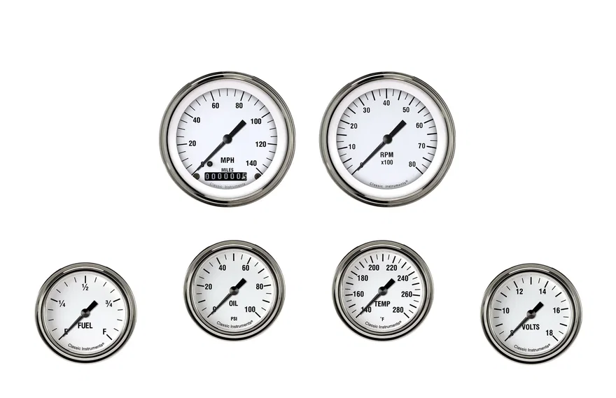 Classic Instruments WH301SLF, White Hot Six Gauge Set