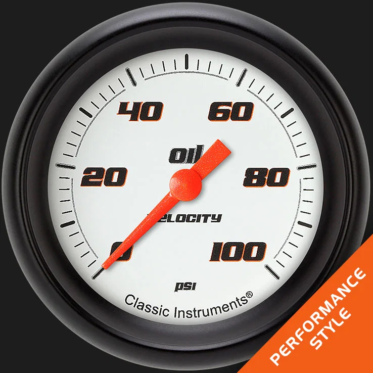 Classic Instruments VS381WBPF, Velocity White 2-5/8" Oil Pressure Gauge
