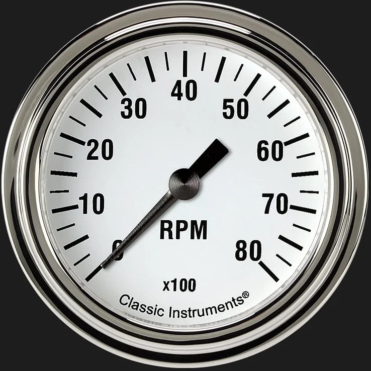 Classic Instruments WH383SLF, White Hot 2-5/8" Tachometer Gauge