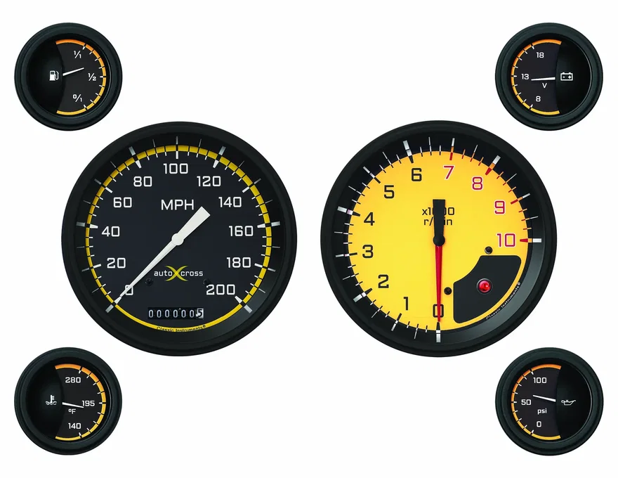Classic Instruments AX51YBLF, Autocross Yellow Six Gauge Set