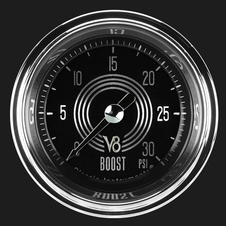 Classic Instruments V8SR142SHC, V8 Speedster 2-1/8" Boost Gauge (30 PSI)